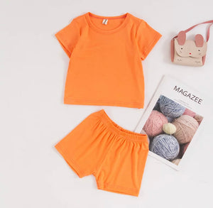 Girl's  Orange Cotton Stretchy Two Piece Set