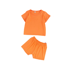 Girl's  Orange Cotton Stretchy Two Piece Set