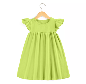 Girl's Super Soft Green Flutter Sleeve Dress