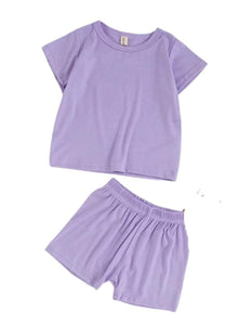 Girl’s Purple Cotton Stretchy Two-Piece Set