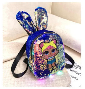 Girl's Adorable Blue Sequin LED Backpack