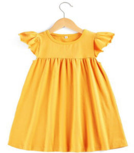 Girl's Super Soft  Yellow Flutter Sleeve Dress