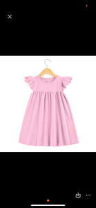 Girl's Super Soft  Pink Flutter Sleeve Dress