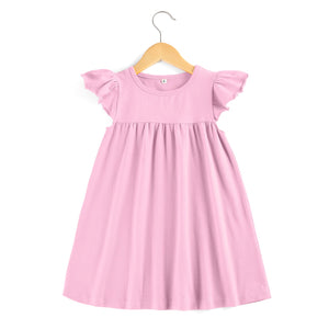 Girl's Super Soft  Pink Flutter Sleeve Dress