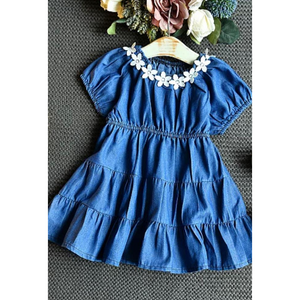 Girl's Super Soft Puff Sleeve Denim Dress